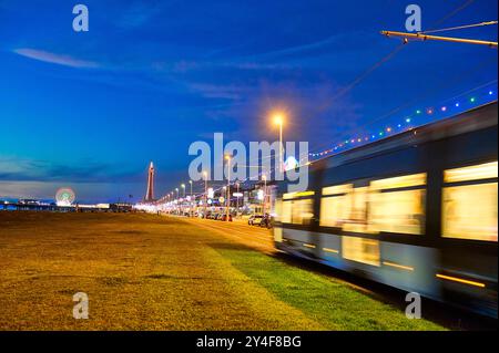 Blackpool Tram fährt durch die Beleuchtung 2024 Stockfoto