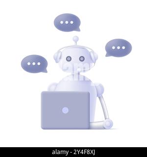 Büroroboter mit künstlicher Intelligenz mit Headset, das mit Kunden spricht. Call Center, Kundenservice, Hotline, Kundensupport-Konzept Stock Vektor