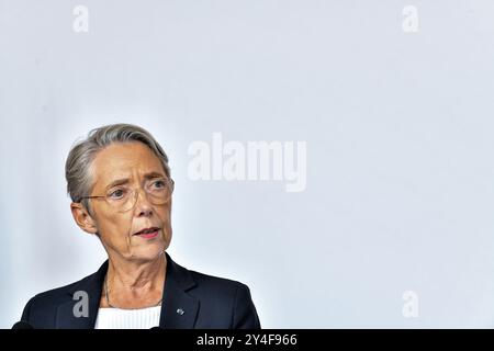 Offizieller Besuch von Premierminister Elisabeth Born in Le Havre (Nordwestfrankreich) am 25. Juli 2023 Stockfoto