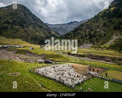 Département Hautes-Pyrenäen (Oberpyrenäen, Südwestfrankreich): Atmosphäre am Ende der Wanderschaft, vor Herbst, im Moudang-Tal, Oberteil Stockfoto