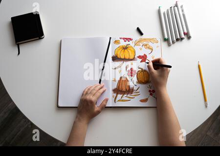 Handzeichnung Herbstillustration Mit Stockfoto