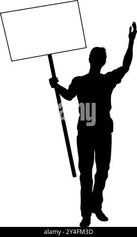 Protestkundgebung Marsch Streikposten Schild Silhouette Person Stock Vektor