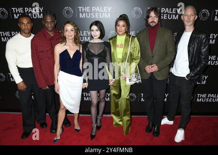 Ny. September 2024. Lucien Laviscount, Samuel Arnold, Philippine Leroy-Beaulieu, Lily Collins, Ashley Park, Lucas Bravo, Bruno Gouery at Arrivals for EMILY IN PARIS: the Magic Behind the Scenes at PaleyLive, The Paley Center for Media NYC, New York, NY, 17. September 2024. Quelle: Quoin Pics/Everett Collection/Alamy Live News Stockfoto