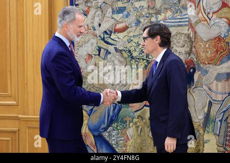 Madrid, Spanien. September 2024. Der spanische König Felipe VI. Bei einem Treffen mit Salvador Illa in Madrid am Mittwoch, 18. September 2024. Quelle: CORDON PRESS/Alamy Live News Stockfoto