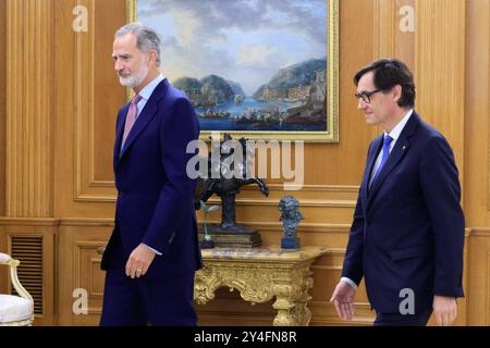 Madrid, Spanien. September 2024. Der spanische König Felipe VI. Bei einem Treffen mit Salvador Illa in Madrid am Mittwoch, 18. September 2024. Quelle: CORDON PRESS/Alamy Live News Stockfoto