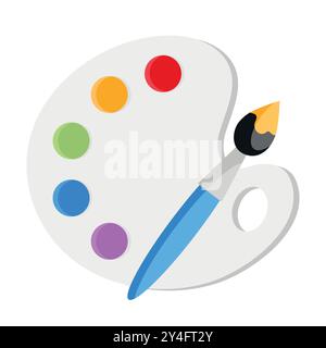 Aquarellpalette und Pinselsymbol. Symbol für Malkunst. Vektorabbildung Stock Vektor