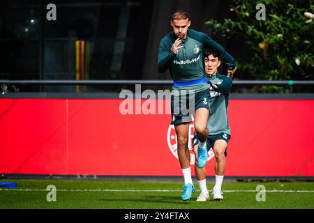 Rotterdam, Niederlande. September 2024. Rotterdam - Thomas Beelen von Feyenoord während des Trainings von Feyenoord zur Vorbereitung des Champions League Duells gegen Bayer 04 Leverkussen im Trainingskomplex 1908 am 18. September 2024 in Rotterdam, Niederlande. Credit: Box to Box Pictures/Alamy Live News Stockfoto