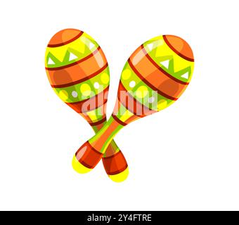 Mexikanisches Maracas-Musikinstrument. Comic-Vektor-Paar traditioneller handbemalter Schlaginstrumente mit hellen Farben und kulturellen Motiven, die bei festlichen Feiern und musikalischen Darbietungen verwendet werden Stock Vektor