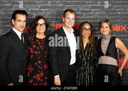 Colin Farrell, Sarah Aubrey, Casey Bloys, Max Content, Channing Dungey und Lauren LeFranc bei der Premiere der HBO Max Miniserie „The Penguin“ im Jazz im Lincoln Center. New York, 17.09.2024 Stockfoto