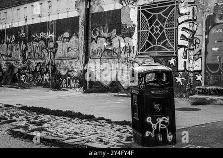 Die Mülltonne in einer Vorstadt von Bratislava voller Wandmalereien Stockfoto