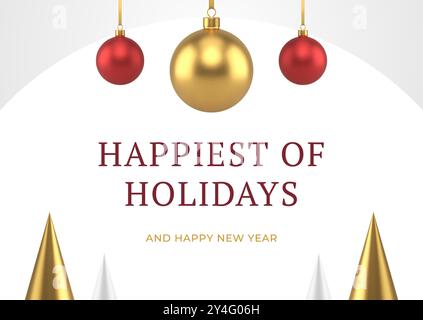 Festliche Winterfeiertag Grußkarte realistische gehängte Ball Spielzeug 3D Icon Vektor Illustration. „Merry Christmas Gratulation“-Banner mit dekorativem Design Stock Vektor