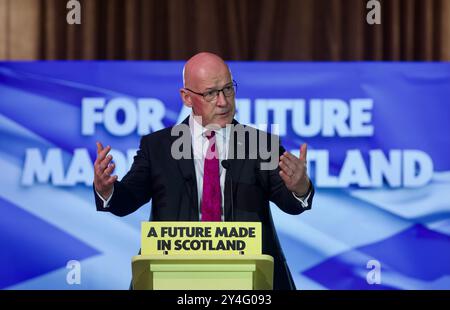 Edinburgh, Großbritannien, 18. September 2024: Schottlands erster Minister John Swinney spricht zum 10. Jahrestag des schottischen Unabhängigkeitsreferendums an SNP-Mitgliedern in den Versammlungsräumen. Quelle: DB Media Services / Alamy Live Stockfoto