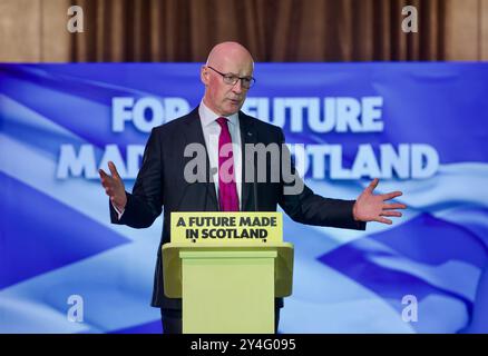 Edinburgh, Großbritannien, 18. September 2024: Schottlands erster Minister John Swinney spricht zum 10. Jahrestag des schottischen Unabhängigkeitsreferendums an SNP-Mitgliedern in den Versammlungsräumen. Quelle: DB Media Services / Alamy Live Stockfoto