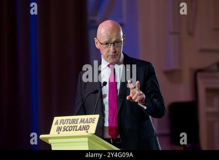 Edinburgh, Großbritannien, 18. September 2024: Schottlands erster Minister John Swinney spricht zum 10. Jahrestag des schottischen Unabhängigkeitsreferendums an SNP-Mitgliedern in den Versammlungsräumen. Quelle: DB Media Services / Alamy Live Stockfoto