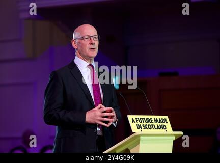 Edinburgh, Großbritannien, 18. September 2024: Schottlands erster Minister John Swinney spricht zum 10. Jahrestag des schottischen Unabhängigkeitsreferendums an SNP-Mitgliedern in den Versammlungsräumen. Quelle: DB Media Services / Alamy Live Stockfoto