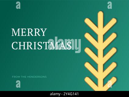 Frohe Weihnachten grüne Grußkarte Vorlage goldene Fichtenkugel realistische 3D Icon Vektor Illustration. Herzlichen Glückwunsch zum neuen Jahr. Trendiges Banner Stock Vektor