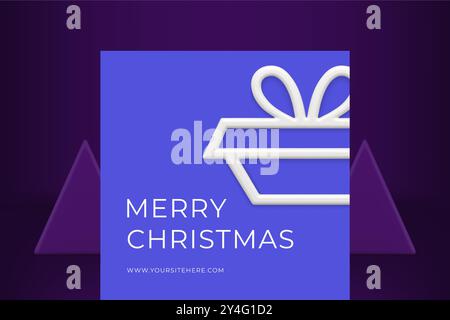 Frohe Weihnachten lila Grußkarte Geschenkbox Rahmen Kugel realistische 3D Icon Vektor Illustration. Happy New Year Gratulation Poster elegant Presen Stock Vektor