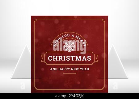 Rote klassische Frohe Weihnachten Glückwunsch Grußkarte verschwommene Schneeflocken Design Vektor Illustration. Frohes neues Jahr, traditioneller Winterurlaub Stock Vektor