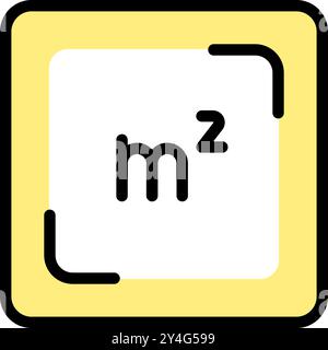 Quadratmetersymbol. Platzieren Sie das Piktogramm für die Bemaßungsfarbe. Flache Fläche in Quadratmetern. Messbereich des Hauses. M2 einfaches Schild. Vektordarstellung isoliert auf Stock Vektor