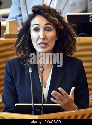 Namur, Belgien. Juli 2024. PS Christie Morreale wurde auf einer Plenartagung des wallonischen Parlaments am Donnerstag, den 18. Juli 2024, in Namur vorgestellt. BELGA PHOTO ERIC LALMAND Credit: Belga News Agency/Alamy Live News Stockfoto