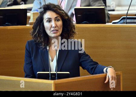 Namur, Belgien. Juli 2024. PS Christie Morreale wurde auf einer Plenartagung des wallonischen Parlaments am Donnerstag, den 18. Juli 2024, in Namur vorgestellt. BELGA PHOTO ERIC LALMAND Credit: Belga News Agency/Alamy Live News Stockfoto