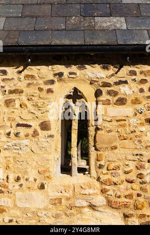 Fensterdetail, St. Peter's Pfarrkirche, Offord D'Arcy, Cambridgeshire, England Stockfoto