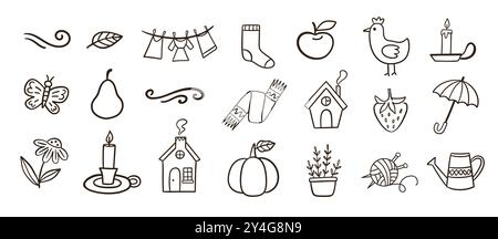Kollektion „Herbstdoodle“ Mit „Herbstsymbolen“ Stock Vektor