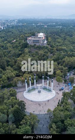 Luftaufnahme des Vaterlandaltars und des Chapultepec Castle in Mexiko-Stadt Stockfoto