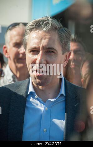 Irland, 17.09.2024, Simon Harris, Leader von Fine Gael und Taoiseach von Irland, sprach bei der National Pflüghing Championship 2024. Kredit: Karlis Dzjamko Stockfoto