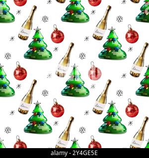 Nahtlose Disco Spiegel Kugel Vorlage Silvester, Weihnachtsbaum, Geschenk, Karamell Stock, santa Hut. Vektor des Mosaikstils Stock Vektor