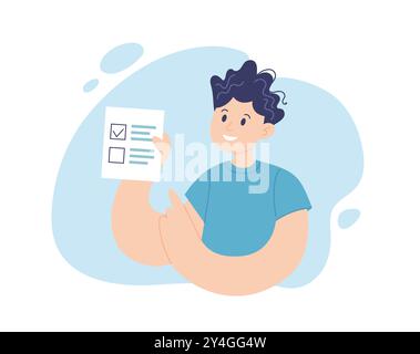 Mann mit Stimmzettel. Wahlkampfkonzept, Vektorillustration in flacher Form Stock Vektor