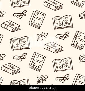 Bücher Lesen Von Doodle Sketch Icons Nahtloses Muster Stock Vektor