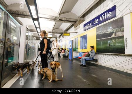 DOG WALKER IN DER PARISER METRO Stockfoto