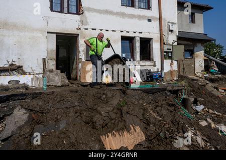 Mikulovice, Tschechische Republik. September 2024. Die Folgen des Hochwassers in Mikulovice, Jeseniky, Region Olmütz, 18. September 2024. Quelle: Ondrej Deml/CTK Photo/Alamy Live News Stockfoto