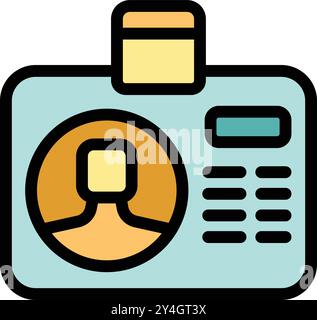 Farbenfrohes Symbol eines Personalausweises für Büromitarbeiter mit Foto, Name und Personalnummer Stock Vektor