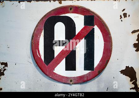 Kein AI-Schild auf der Straße. Generatives KI-Konzept wird abgelehnt. Stockfoto
