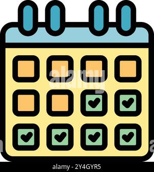 Einfaches Symbol eines Kalenders, der die Tage des Monats mit Häkchen für abgeschlossene Tage anzeigt Stock Vektor