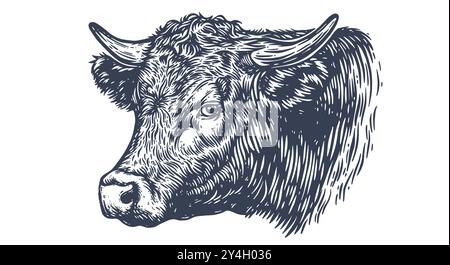 Kuh, Stier, Rindfleisch. Vintage-Retro-Druck Stock Vektor