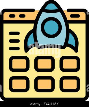 Farbenfrohe Ikone einer Rakete, die von einer Website-Oberfläche abhebt, repräsentiert das Konzept, ein neues Online-Business-Venture zu starten Stock Vektor
