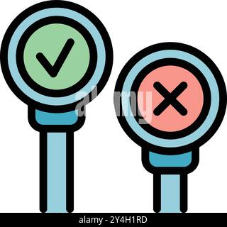 Ethisches Dilemma Wahl des richtigen oder falschen Entscheidungsfindungsprozesses grünes Häkchen rotes Kreuz Stock Vektor