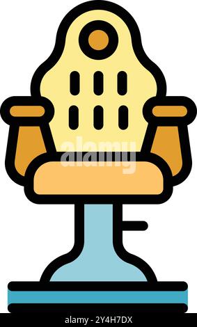 Dieses farbenfrohe Symbol zeigt einen Barbershop-Stuhl, der die Werkzeuge und Dienstleistungen in einem Friseursalon hervorhebt Stock Vektor