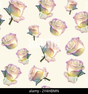 Ein wunderschönes nahtloses Muster mit zarten rosa und weißen Rosen auf hellem Hintergrund, perfekt für romantische und elegante Designs. Ideal für die Hochzeit Stockfoto