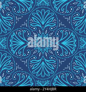 Ethnische Quadratische Fliese. Vintage Talavera-Borte. Nahtloses Azulejo-Design. Portugiesisches Patchwork-Ornament. Vektorabbildung Stock Vektor