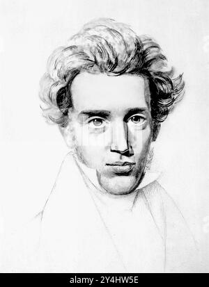 Kierkegaard. Porträt des dänischen Philosophen Søren Aabye Kierkegaard (1813–1855) von Niels Christian Kierkegaard, um 1840 Stockfoto