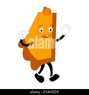 Süßes Maskottchen Kürbiskuchen, Halloween Kürbiskuchen Charaktere. Cartoon Sweets Cup Pudding Latte spazieren und lächeln. Vektor Herbstferien Maskottchen Vorlage Stock Vektor