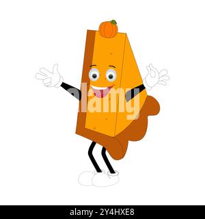Süßes Maskottchen Kürbiskuchen, Halloween Kürbiskuchen Charaktere. Cartoon Sweets Cup Pudding Latte spazieren und lächeln. Vektor Herbstferien Maskottchen Vorlage Stock Vektor