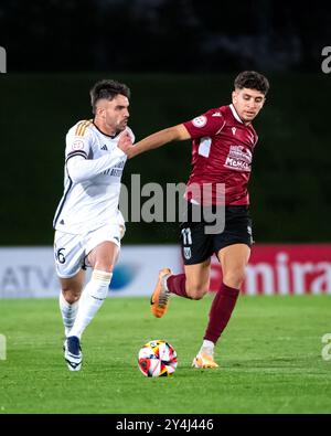 Madrid, Spanien. Februar 2024. 1 RFEF-Liga Real Madrid Castillva gegen AD Mérida. Stadion Alfredo di Stefano. Stockfoto