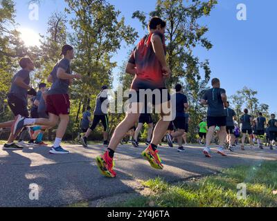 Monza, Italien - 15. September 2024: Gruppensportler laufen während des Monza21 Halbmarathons Stockfoto