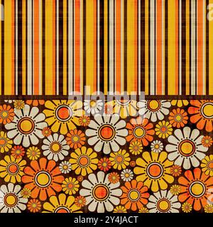 Strukturiertes Muster Mit Retro-Streifen Über Blumen Stockfoto