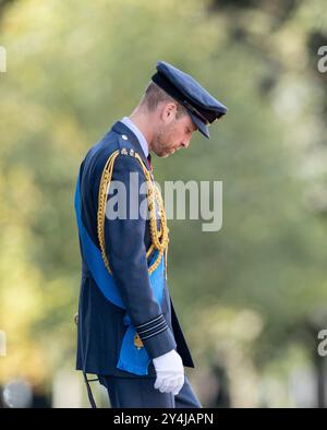 Image ©Lizenzierung an Parsons Media. 12/09/2024. Cranwell, Großbritannien. Der Prinz von Wales nimmt an der Sovereign’s Parade Teil. Royal Air Force College. Der Prince of Wales nimmt im Namen seiner Majestät König Charles III. An der Sovereign’s Parade Teil. Die Sovereign’s Parade umfasst Absolventen des „Commissioned Warrant Officers Course“ und des „Modular Initial Officer Training Course“. Insgesamt werden 48 Kadetten der Royal Air Force an der Parade teilnehmen, zusammen mit 4 internationalen Offizierskadetten aus Jordanien, Kenia, Pakistan und Uganda. Foto von Andrew Parsons / Parsons Media Stockfoto